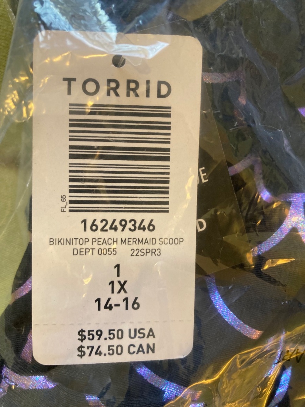 NWT Torrid Bikini Scoop Top, Mermaid, size 1 (14-16) - Picture 6 of 7